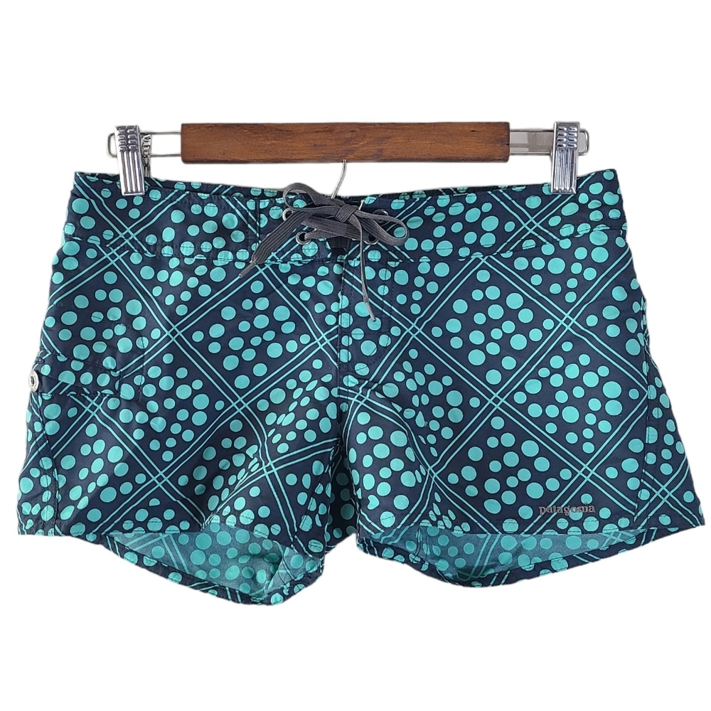 Patagonia Womens Wavefarer Aqua Blue Spotted Swim Board Shorts - Picture 1 of 4